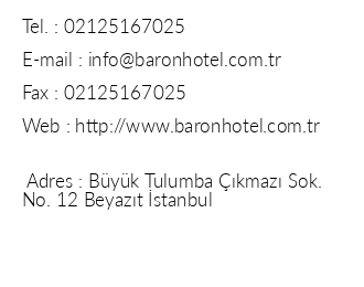 Hotel Baron iletiim bilgileri